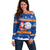 Marshall Islands Christmas Off Shoulder Sweater Santa Claus and Coat of Arms Mix Polynesian Xmas Style LT03 Women Blue - Polynesian Pride