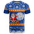 Marshall Islands Christmas T Shirt Santa Claus and Coat of Arms Mix Polynesian Xmas Style LT03 Blue - Polynesian Pride