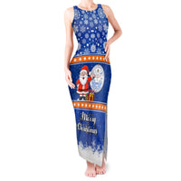 Marshall Islands Christmas Tank Maxi Dress Santa Claus and Coat of Arms Mix Polynesian Xmas Style LT03 Women Blue - Polynesian Pride