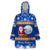 Marshall Islands Christmas Wearable Blanket Hoodie Santa Claus and Coat of Arms Mix Polynesian Xmas Style LT03 One Size Blue - Polynesian Pride
