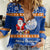 Marshall Islands Christmas Women Casual Shirt Santa Claus and Coat of Arms Mix Polynesian Xmas Style LT03 Female Blue - Polynesian Pride