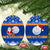 Personalised Marshall Islands Christmas Ceramic Ornament Santa Claus and Coat of Arms Mix Polynesian Xmas Style LT03 Oval Blue - Polynesian Pride