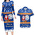 Personalised Marshall Islands Christmas Couples Matching Long Sleeve Bodycon Dress and Hawaiian Shirt Santa Claus and Coat of Arms Mix Polynesian Xmas Style LT03 Blue - Polynesian Pride