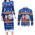 Personalised Marshall Islands Christmas Couples Matching Long Sleeve Bodycon Dress and Long Sleeve Button Shirt Santa Claus and Coat of Arms Mix Polynesian Xmas Style LT03 Blue - Polynesian Pride