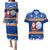 Personalised Marshall Islands Christmas Couples Matching Puletasi Dress and Hawaiian Shirt Santa Claus and Coat of Arms Mix Polynesian Xmas Style LT03 Blue - Polynesian Pride