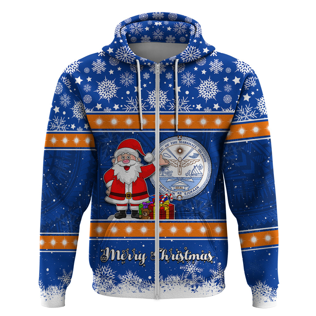 Personalised Marshall Islands Christmas Hoodie Santa Claus and Coat of Arms Mix Polynesian Xmas Style LT03 - Polynesian Pride