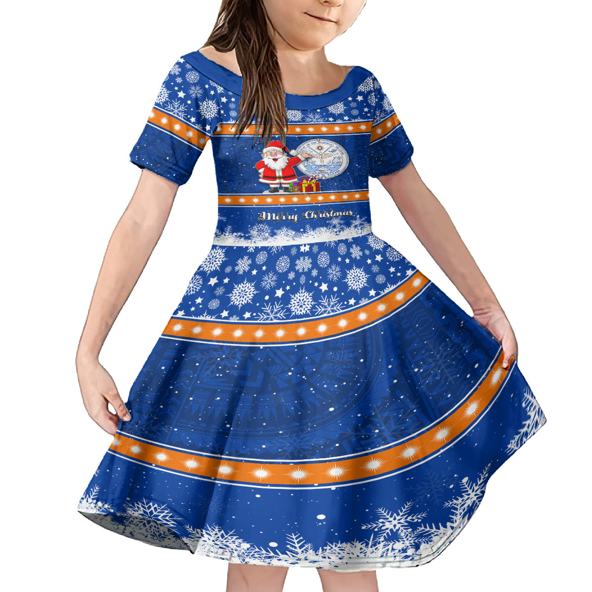 Personalised Marshall Islands Christmas Kid Short Sleeve Dress Santa C
