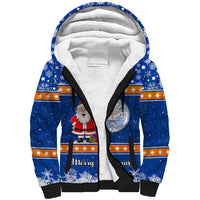 Personalised Marshall Islands Christmas Sherpa Hoodie Santa Claus and Coat of Arms Mix Polynesian Xmas Style LT03 Unisex Blue - Polynesian Pride