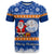Personalised Marshall Islands Christmas T Shirt Santa Claus and Coat of Arms Mix Polynesian Xmas Style LT03 Blue - Polynesian Pride