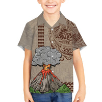 Hawaii Family Matching Short Sleeve Bodycon Dress and Hawaiian Shirt Aloha Volcano Mix Kakau Hawaiian Tribal LT03 Son's Shirt Beige - Polynesian Pride