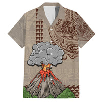 Hawaii Family Matching Summer Maxi Dress and Hawaiian Shirt Aloha Volcano Mix Kakau Hawaiian Tribal LT03 Dad's Shirt - Short Sleeve Beige - Polynesian Pride