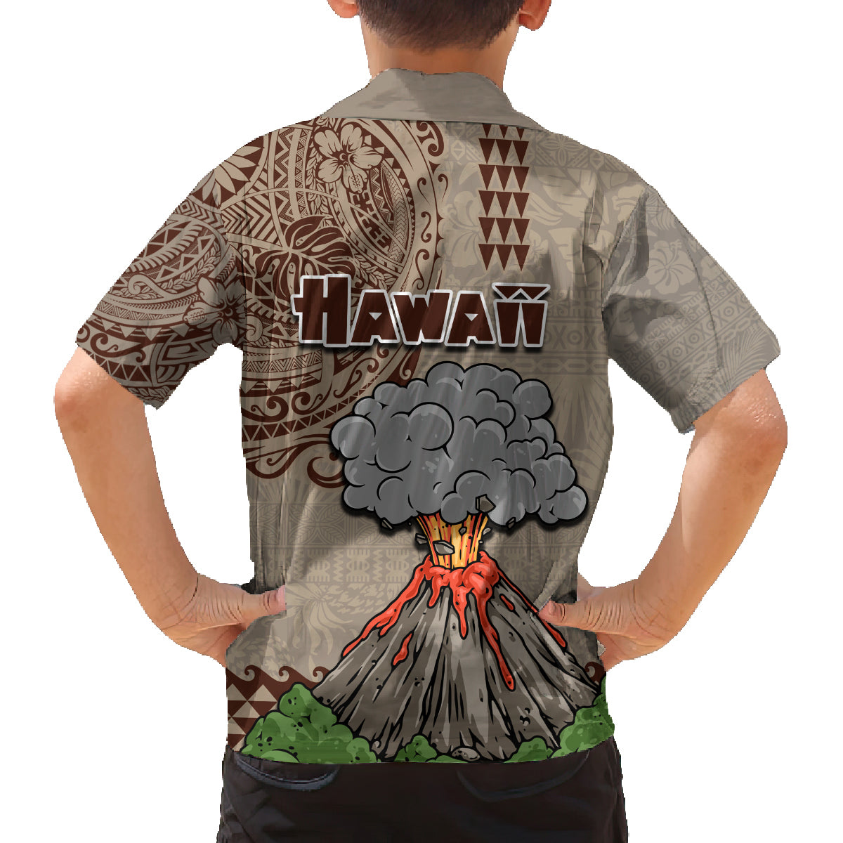 Hawaii Family Matching Tank Maxi Dress and Hawaiian Shirt Aloha Volcano Mix Kakau Hawaiian Tribal LT03 - Polynesian Pride