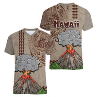 Hawaii Women V Neck T Shirt Aloha Volcano Mix Kakau Hawaiian Tribal LT03 - Polynesian Pride