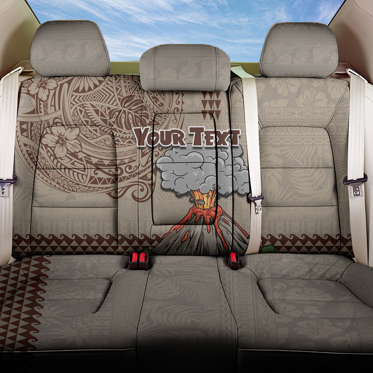 Aloha Volcano Custom Back Car Seat Cover Mix Hawaiian Kakau Tribal LT03 One Size Beige - Polynesian Pride