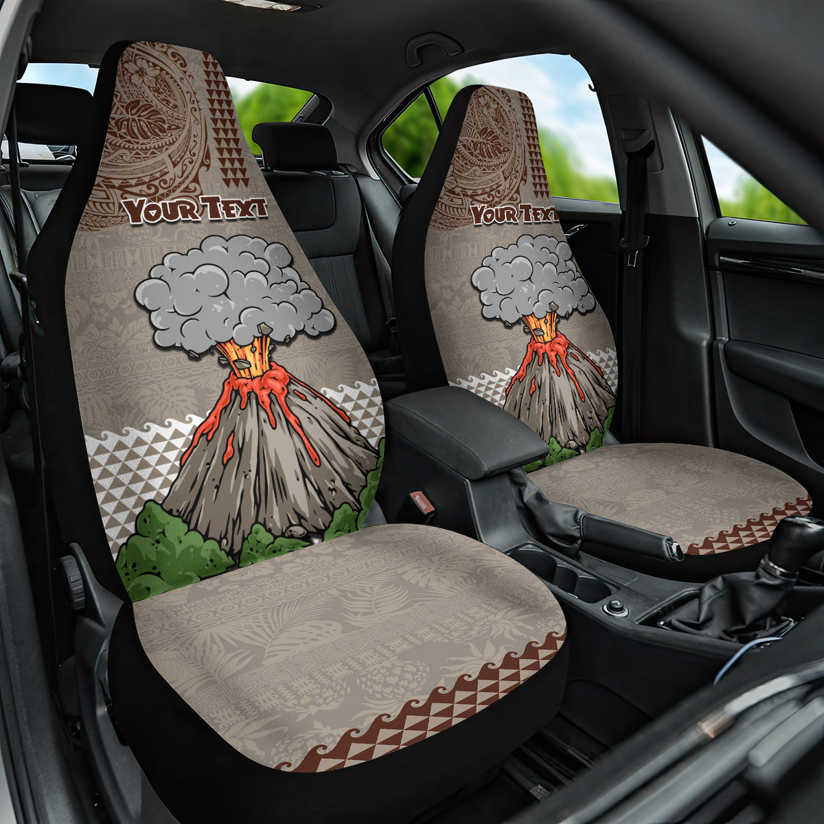 Aloha Volcano Custom Car Seat Cover Mix Hawaiian Kakau Tribal LT03 One Size Beige - Polynesian Pride