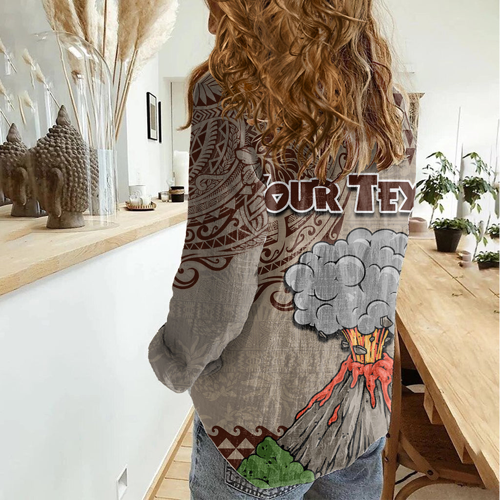 Aloha Volcano Custom Women Casual Shirt Mix Hawaiian Kakau Tribal LT03 - Polynesian Pride