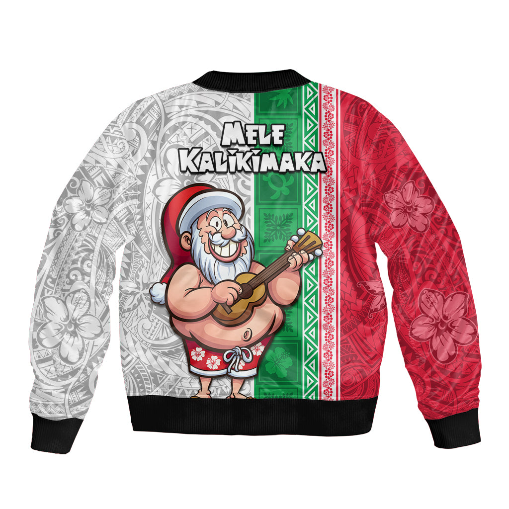 Hawaii Mele Kalikimaka Bomber Jacket Santa Playing Ukele Mix Kakau Pattern Xmas Style LT03 - Polynesian Pride