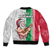 Hawaii Mele Kalikimaka Bomber Jacket Santa Playing Ukele Mix Kakau Pattern Xmas Style LT03 - Polynesian Pride