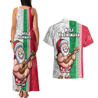 Hawaii Mele Kalikimaka Couples Matching Tank Maxi Dress and Hawaiian Shirt Santa Playing Ukele Mix Kakau Pattern Xmas Style LT03 - Polynesian Pride