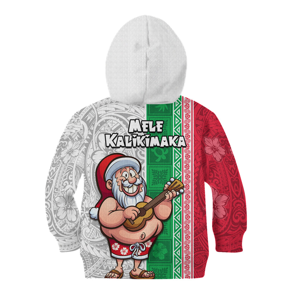 Hawaii Mele Kalikimaka Kid Hoodie Santa Playing Ukele Mix Kakau Pattern Xmas Style LT03 - Polynesian Pride