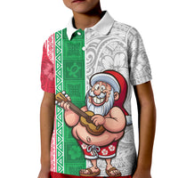 Hawaii Mele Kalikimaka Kid Polo Shirt Santa Playing Ukele Mix Kakau Pattern Xmas Style LT03 Kid Red - Polynesian Pride