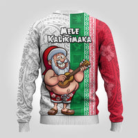Hawaii Mele Kalikimaka Ugly Christmas Sweater Santa Playing Ukele Mix Kakau Pattern Xmas Style LT03 - Polynesian Pride