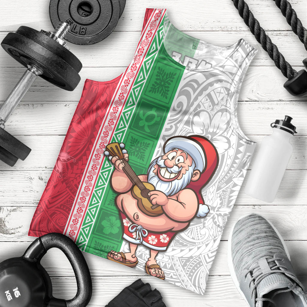 Hawaii Mele Kalikimaka Men Tank Top Santa Playing Ukele Mix Kakau Pattern Xmas Style LT03 - Polynesian Pride