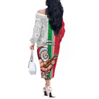 Hawaii Mele Kalikimaka Off The Shoulder Long Sleeve Dress Santa Playing Ukele Mix Kakau Pattern Xmas Style LT03 - Polynesian Pride
