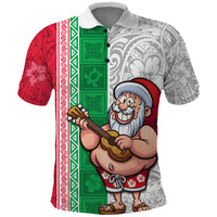 Hawaii Mele Kalikimaka Polo Shirt Santa Playing Ukele Mix Kakau Pattern Xmas Style LT03 Red - Polynesian Pride