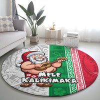 Hawaii Mele Kalikimaka Round Carpet Santa Playing Ukele Mix Kakau Pattern Xmas Style LT03 - Polynesian Pride