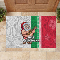 Hawaii Mele Kalikimaka Rubber Doormat Santa Playing Ukele Mix Kakau Pattern Xmas Style LT03 - Polynesian Pride