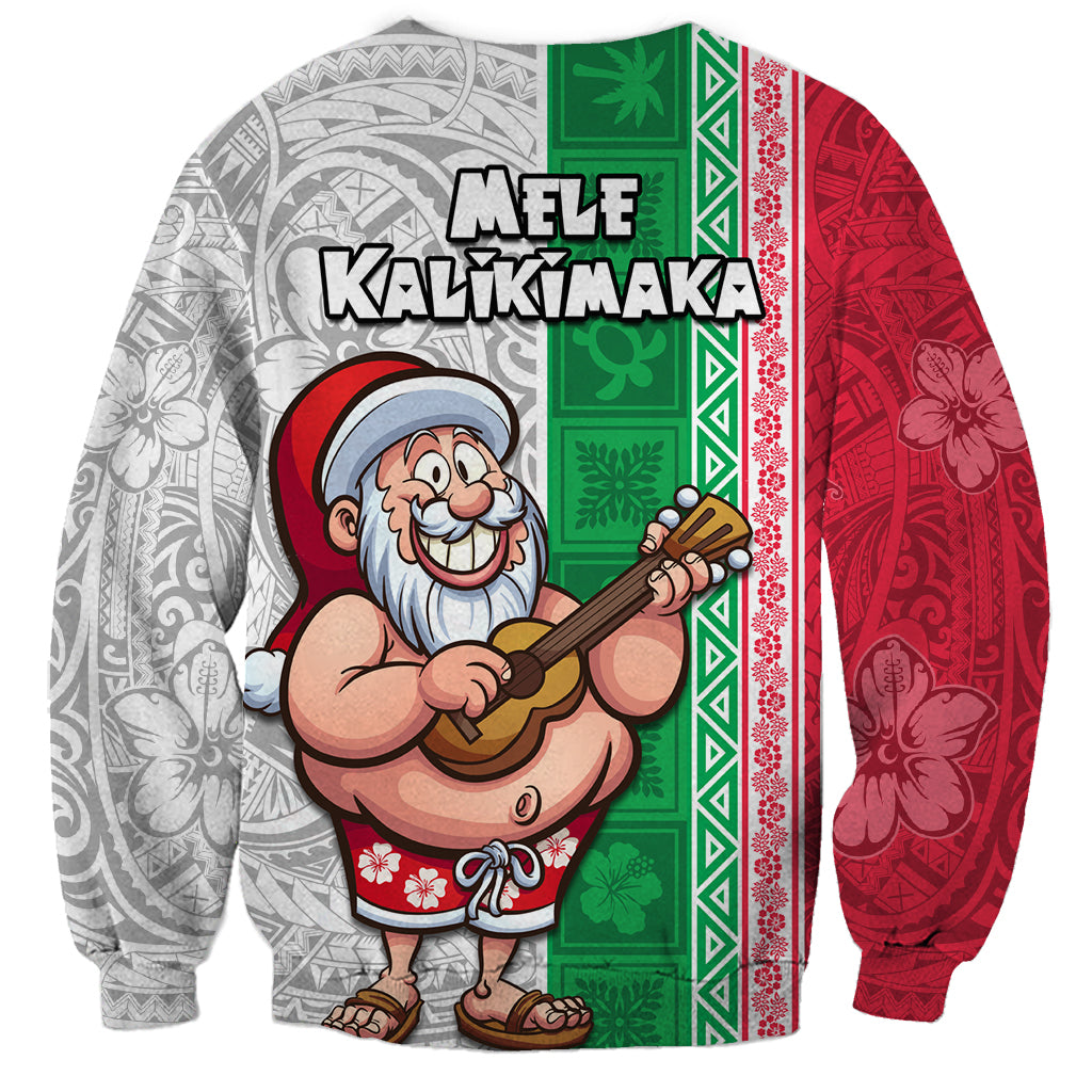Hawaii Mele Kalikimaka Sweatshirt Santa Playing Ukele Mix Kakau Pattern Xmas Style LT03 - Polynesian Pride