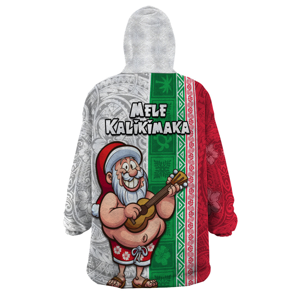 Hawaii Mele Kalikimaka Wearable Blanket Hoodie Santa Playing Ukele Mix Kakau Pattern Xmas Style LT03 - Polynesian Pride