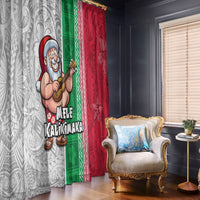 Hawaii Mele Kalikimaka Window Curtain Santa Playing Ukele Mix Kakau Pattern Xmas Style LT03 - Polynesian Pride