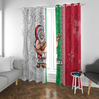 Hawaii Mele Kalikimaka Window Curtain Santa Playing Ukele Mix Kakau Pattern Xmas Style LT03 With Grommets Red - Polynesian Pride