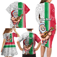 Custom Hawaii Mele Kalikimaka Family Matching Long Sleeve Bodycon Dress and Hawaiian Shirt Santa Playing Ukele Mix Kakau Pattern Xmas Style LT03 - Polynesian Pride