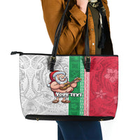 Custom Hawaii Mele Kalikimaka Leather Tote Bag Santa Playing Ukele Mix Kakau Pattern Xmas Style LT03 - Polynesian Pride