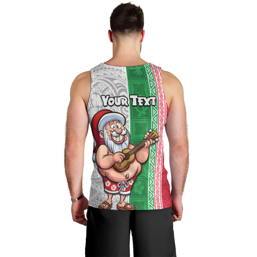 Custom Hawaii Mele Kalikimaka Men Tank Top Santa Playing Ukele Mix Kakau Pattern Xmas Style LT03 - Polynesian Pride