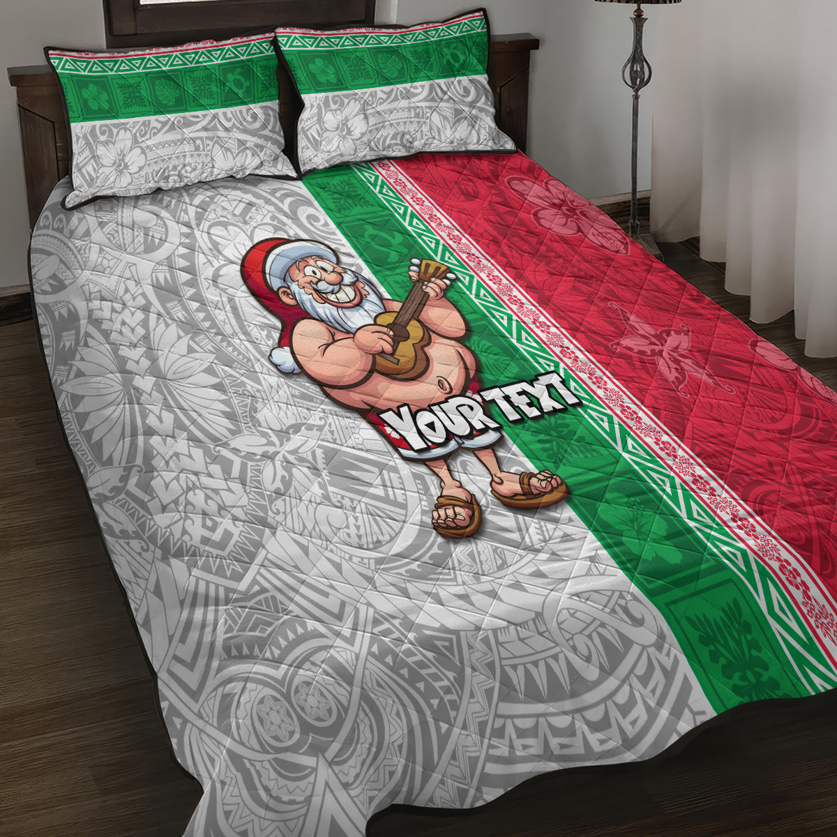 Custom Hawaii Mele Kalikimaka Quilt Bed Set Santa Playing Ukele Mix Kakau Pattern Xmas Style LT03 - Polynesian Pride