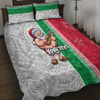 Custom Hawaii Mele Kalikimaka Quilt Bed Set Santa Playing Ukele Mix Kakau Pattern Xmas Style LT03 - Polynesian Pride