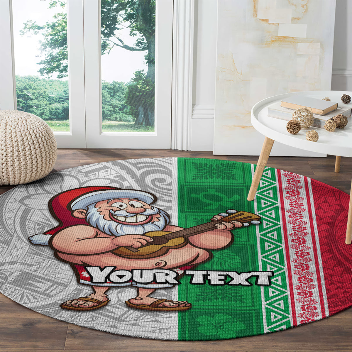 Custom Hawaii Mele Kalikimaka Round Carpet Santa Playing Ukele Mix Kakau Pattern Xmas Style LT03 - Polynesian Pride