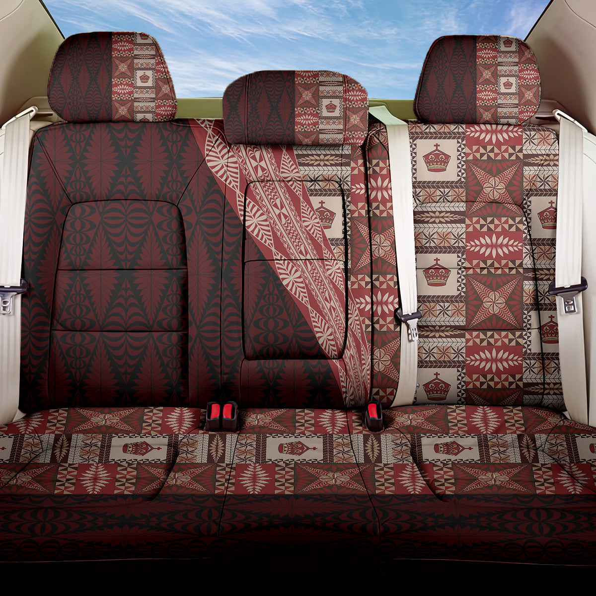Tonga Fonulei and Ngatu Pattern Back Car Seat Cover LT03 One Size Red - Polynesian Pride