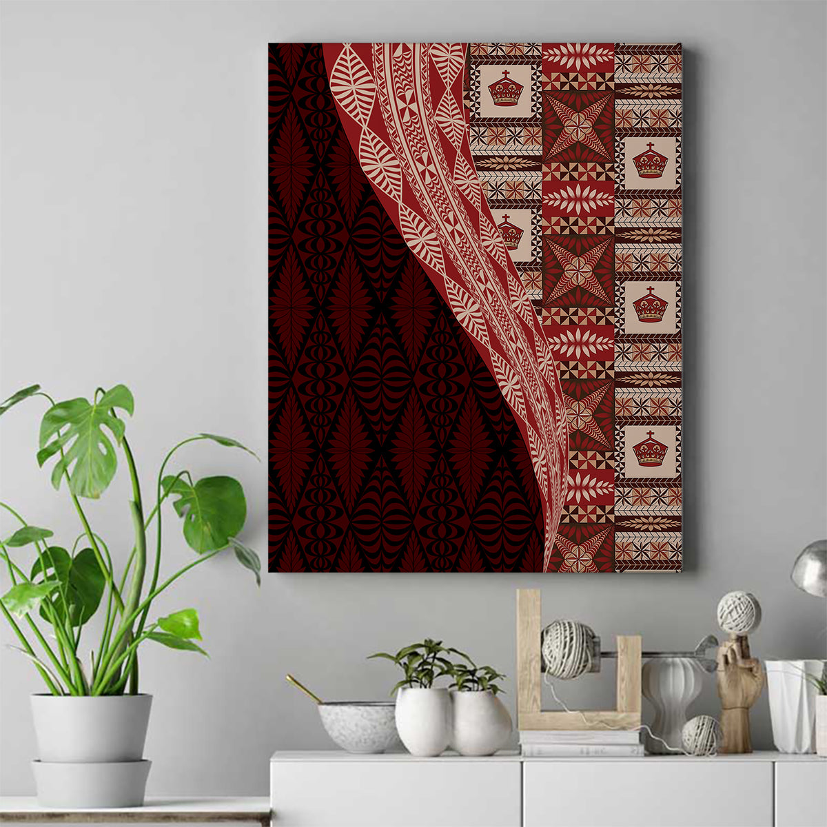 Tonga Fonulei and Ngatu Pattern Canvas Wall Art LT03 Without Frame Red - Polynesian Pride