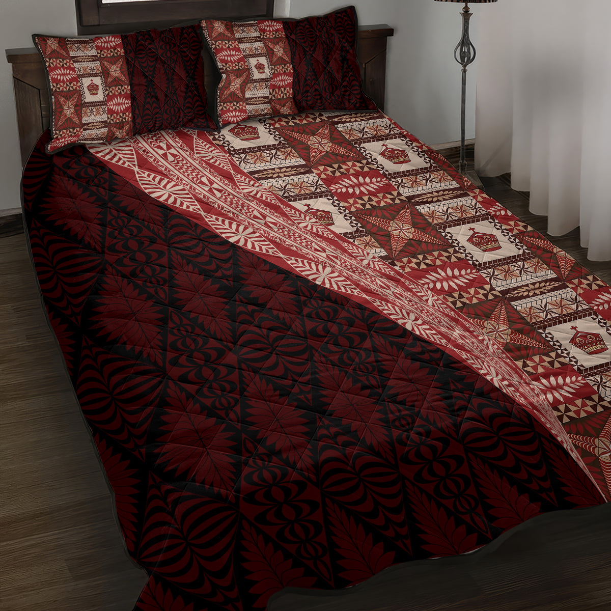 Tonga Fonulei and Ngatu Pattern Quilt Bed Set LT03 Red - Polynesian Pride