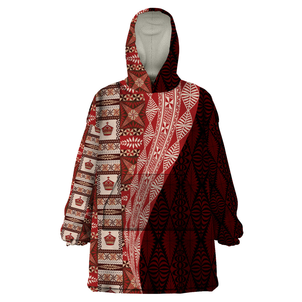 Tonga Fonulei and Ngatu Pattern Wearable Blanket Hoodie LT03 One Size Red - Polynesian Pride