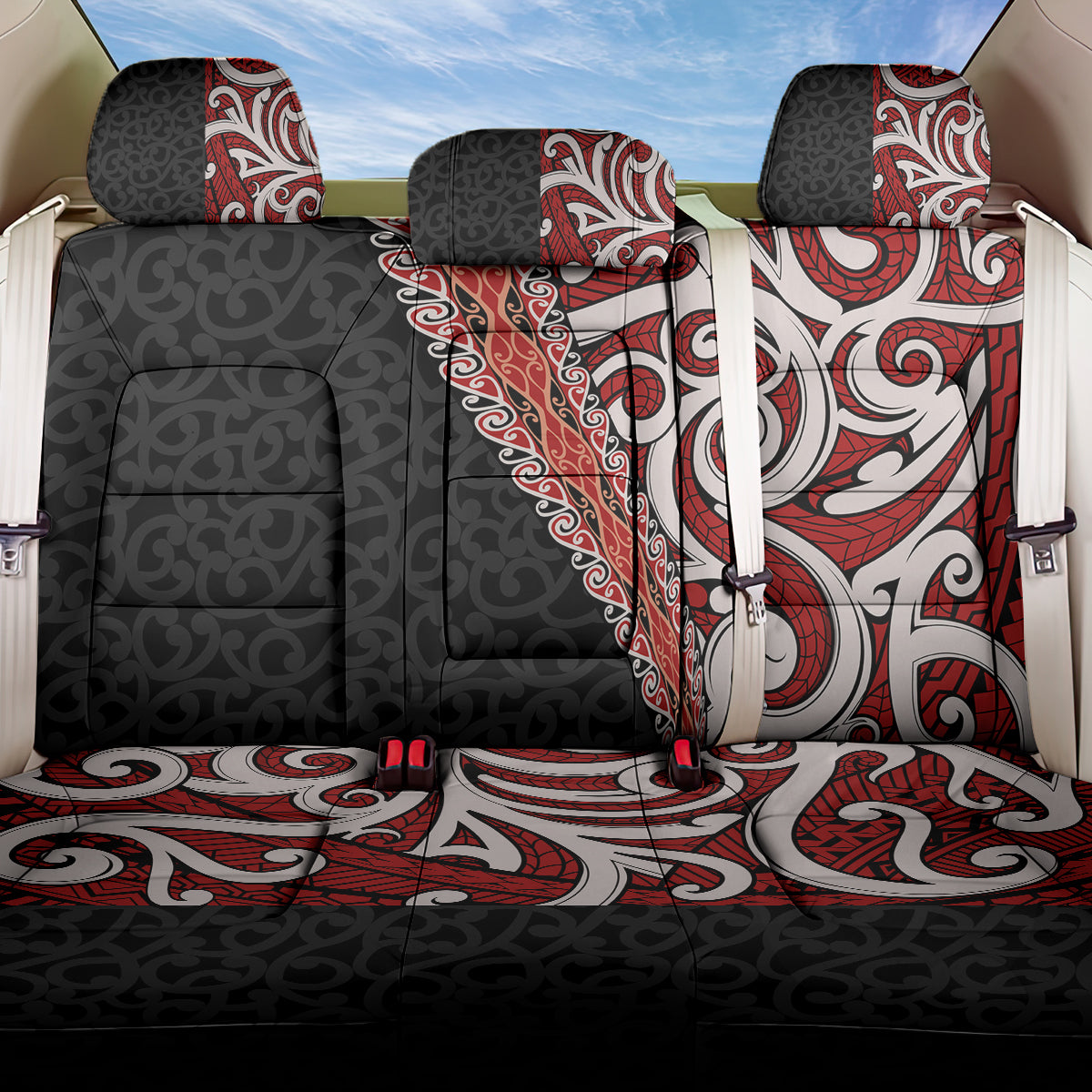 New Zealand Maori Stylized Koru Back Car Seat Cover LT03 One Size Red - Polynesian Pride