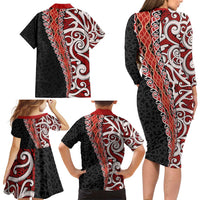 New Zealand Maori Stylized Koru Family Matching Long Sleeve Bodycon Dress and Hawaiian Shirt LT03