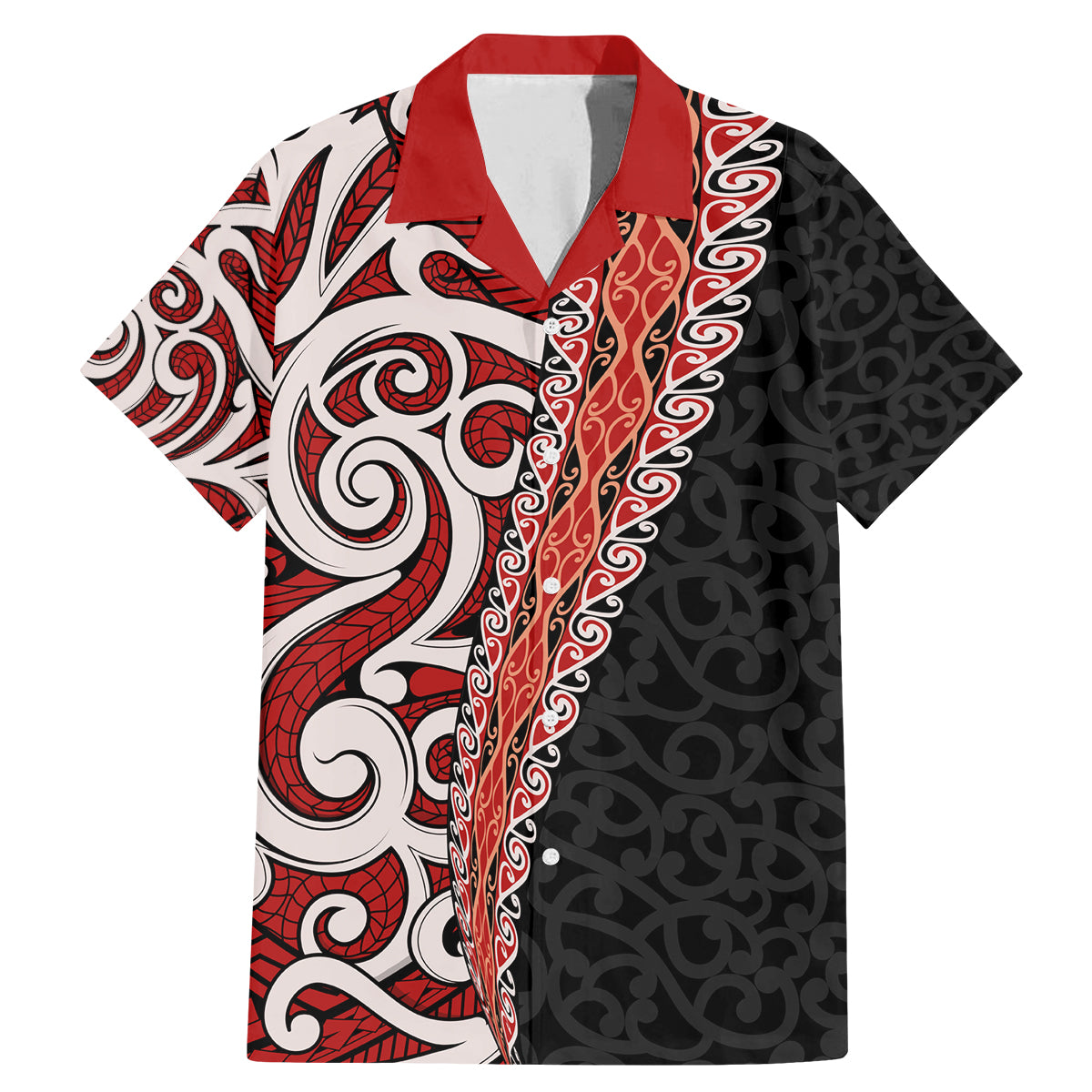 New Zealand Maori Stylized Koru Family Matching Mermaid Dress and Hawaiian Shirt LT03 Dad's Shirt - Short Sleeve Red - Polynesian Pride