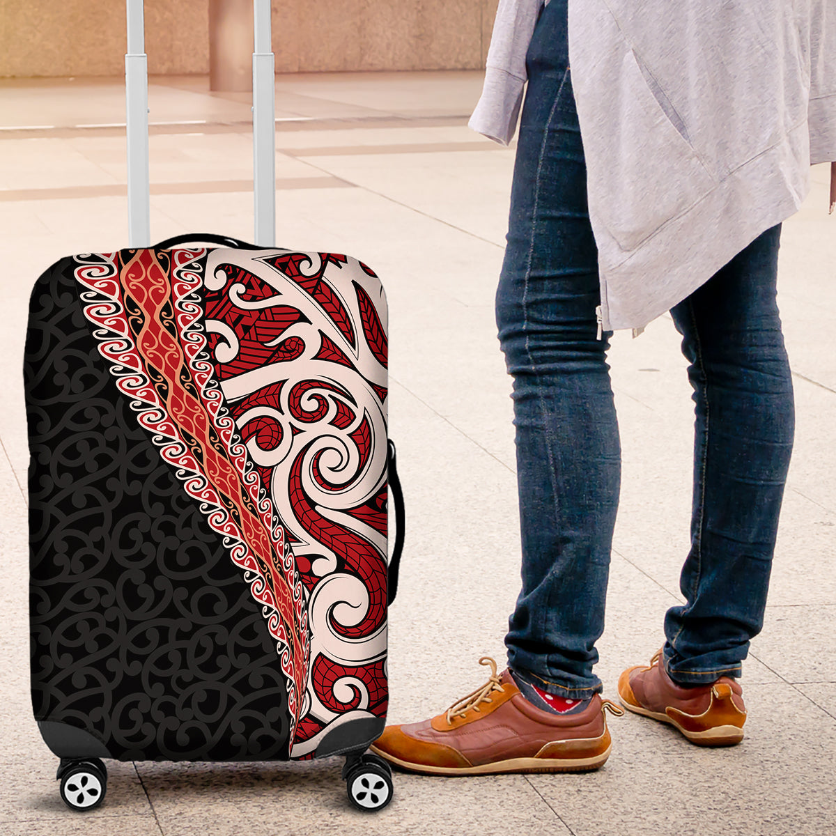 New Zealand Maori Stylized Koru Luggage Cover LT03 Red - Polynesian Pride