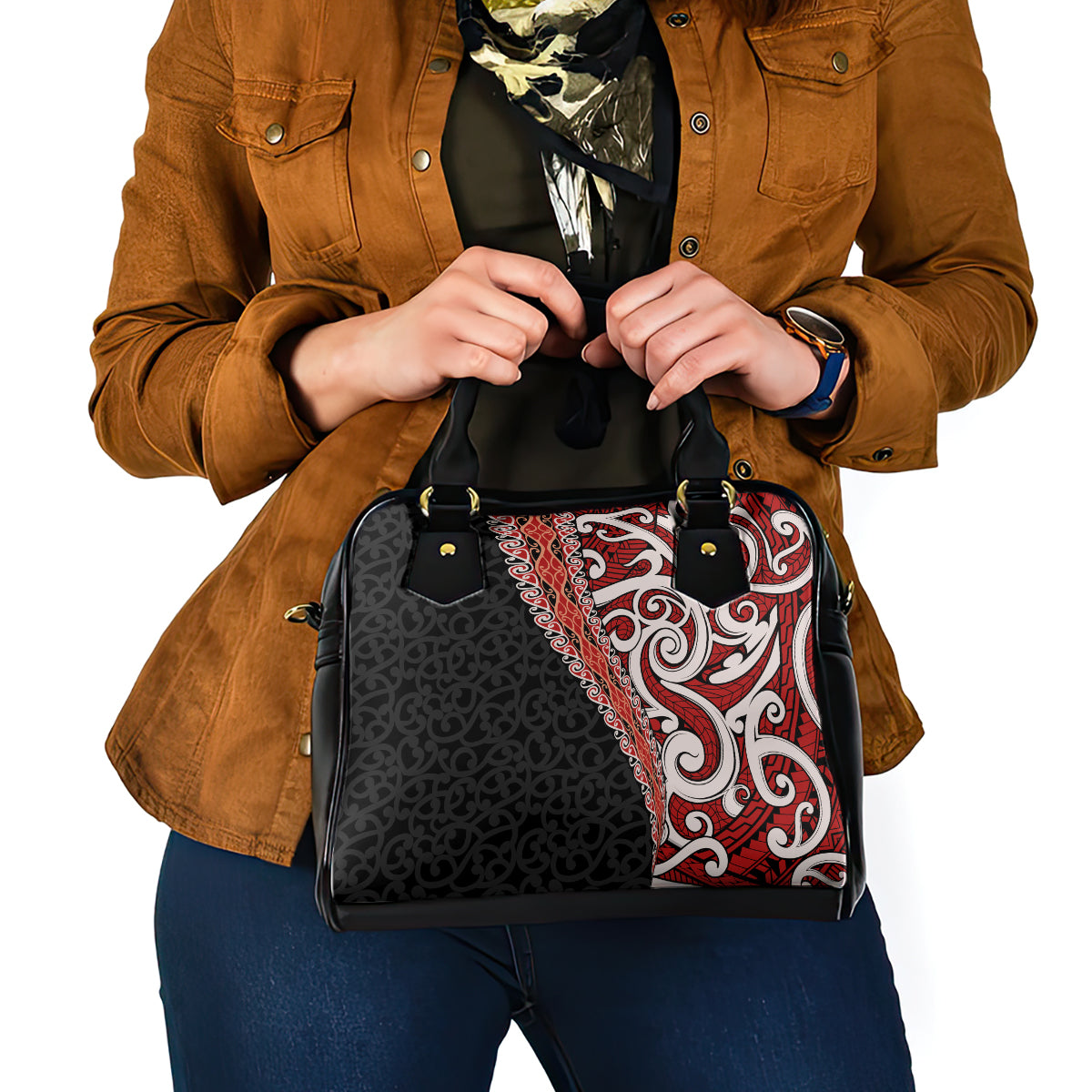 New Zealand Maori Stylized Koru Shoulder Handbag LT03 - Polynesian Pride